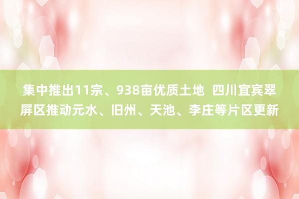 集中推出11宗、938亩优质土地  四川宜宾翠屏区推动元水、旧州、天池、李庄等片区更新