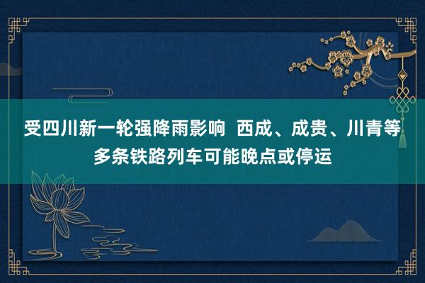 受四川新一轮强降雨影响  西成、成贵、川青等多条铁路列车可能晚点或停运