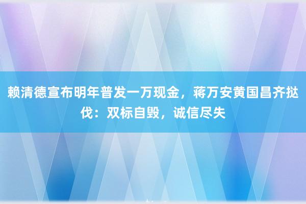 赖清德宣布明年普发一万现金，蒋万安黄国昌齐挞伐：双标自毁，诚信尽失
