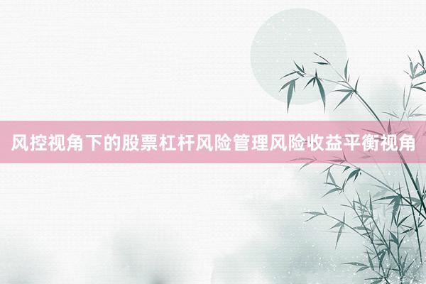 风控视角下的股票杠杆风险管理风险收益平衡视角