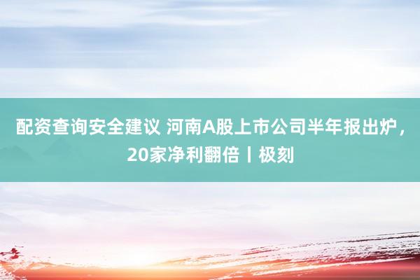 配资查询安全建议 河南A股上市公司半年报出炉，20家净利翻倍丨极刻