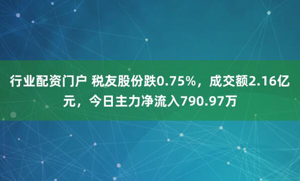 行业配资门户 税友股份跌0.75%，成交额2.16亿元，今日主力净流入790.97万